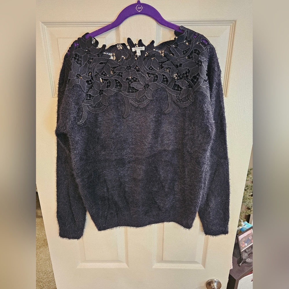 En Creme Black Lace Detail Sweater